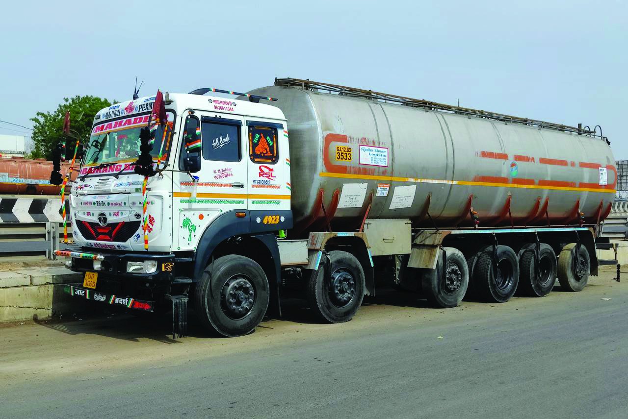 Stainless steel bulk liquid tanker on the highway